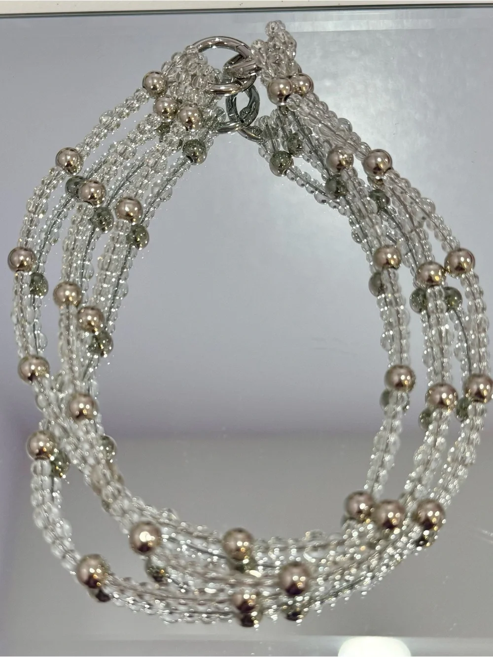 New Crystal & Silver Beaded Multi-Strand Bag Chain 18 inches